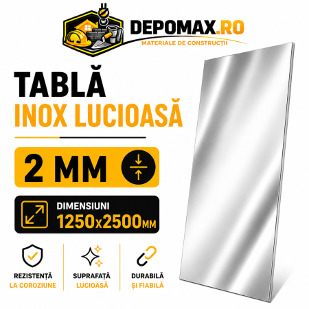 Tabla inox lucioasa BA, 2 x 1250 x 2500 mm, 3.125 mp